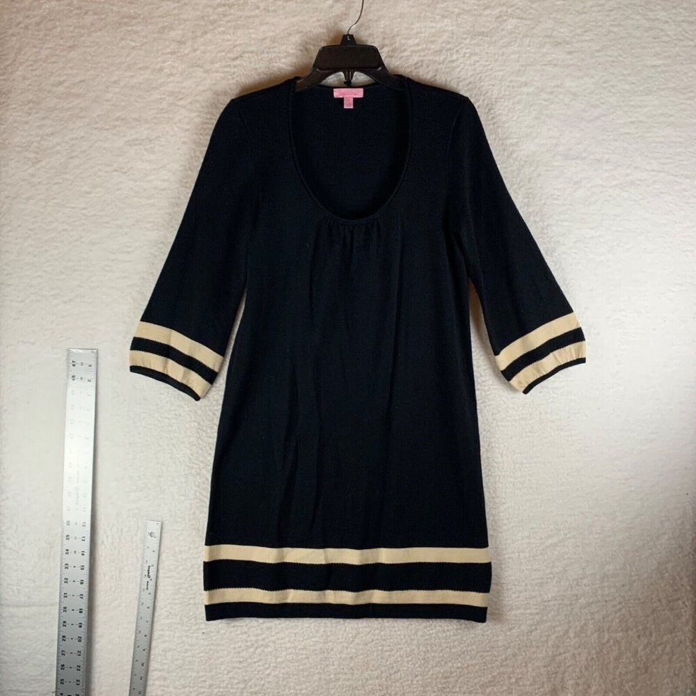 Lilly Pulitzer Women's Black Connie Stripe Merino Wool Sweater Dress Size M 9196